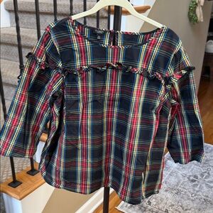 Talbots Multicolor Plaid Blouse with Ruffle Accents